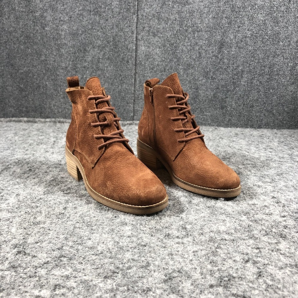 Lucky Brand Womens 7M Brown Suede Lace Up Zip Ankle Booties Block Heel